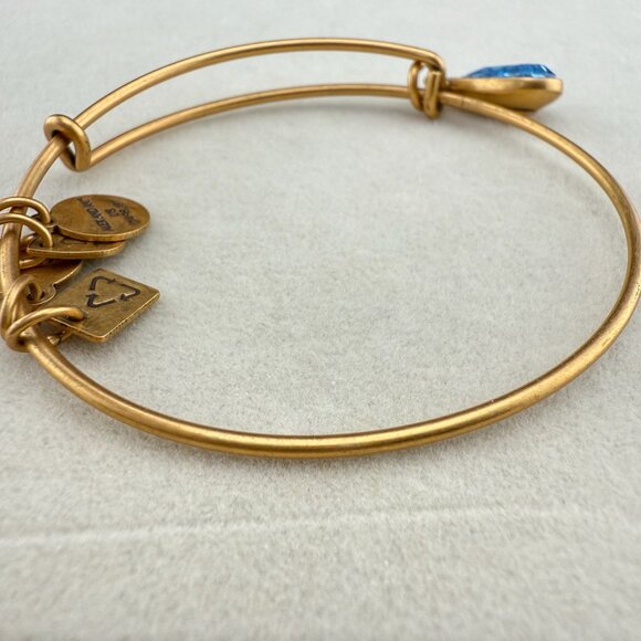 Alex And Ani Blue Teardrop Charm Gold-Tone Adjustable Bangle Bracelet Women’s Je - Picture 3 of 7